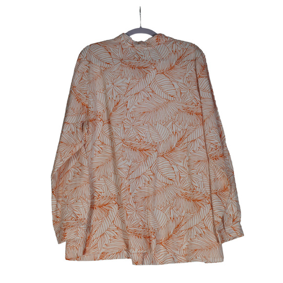 Jessica London Top Women 18W Orange Linen Blend Blouse Roll Sleeve Lightweight - Picture 6 of 9